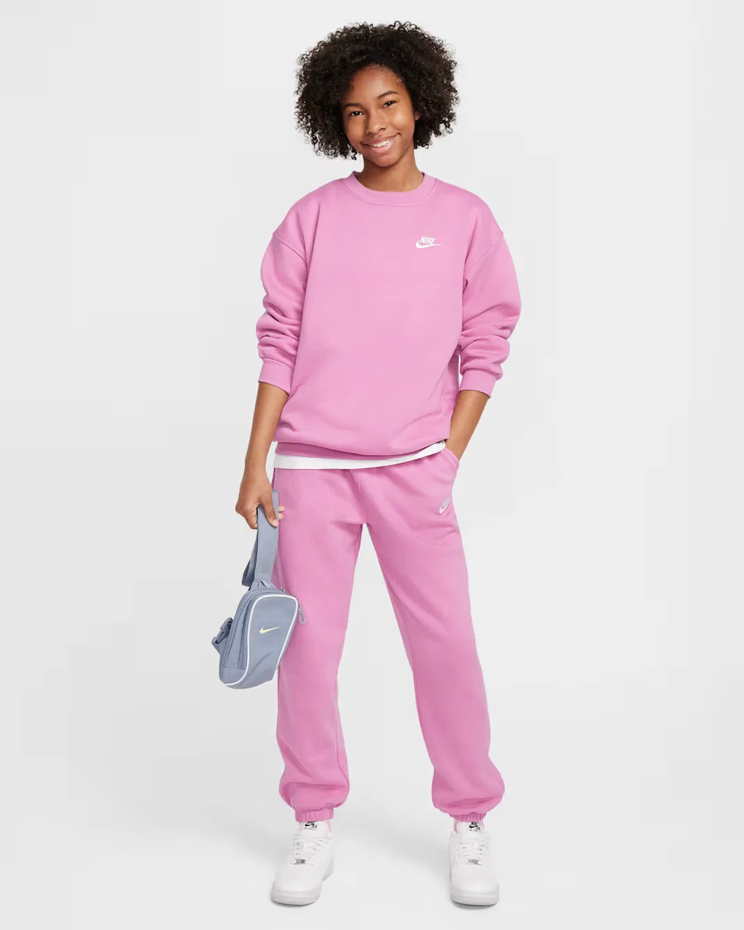 Толстовка оверсайз для детей постарше Nike Sportswear Club Fleece, Magic Flamingo/White — фото 4