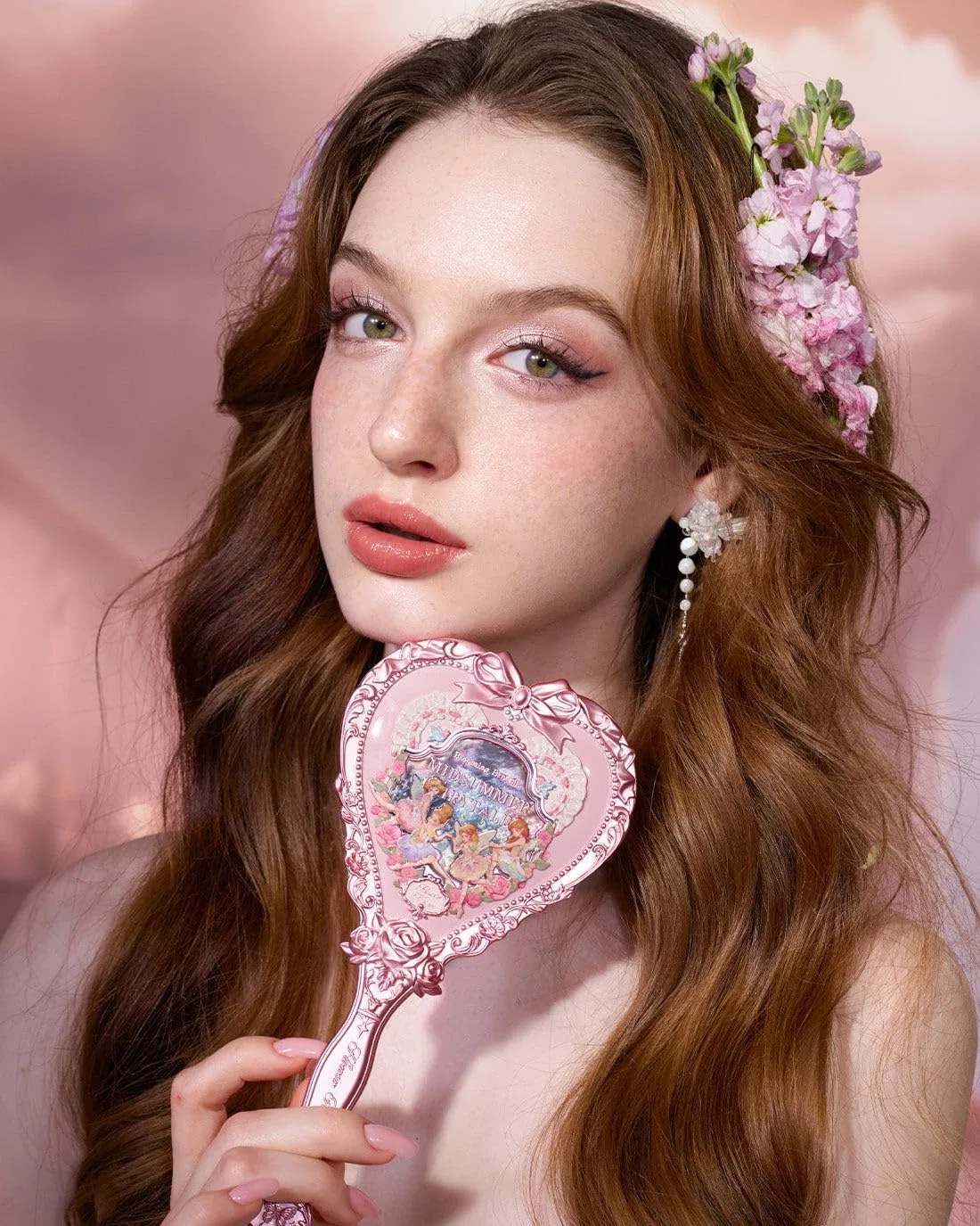 Зеркало ручное Heart Hand Mirror, Flower Knows, Midsummer Fairytales, Milky Pink — фото 3