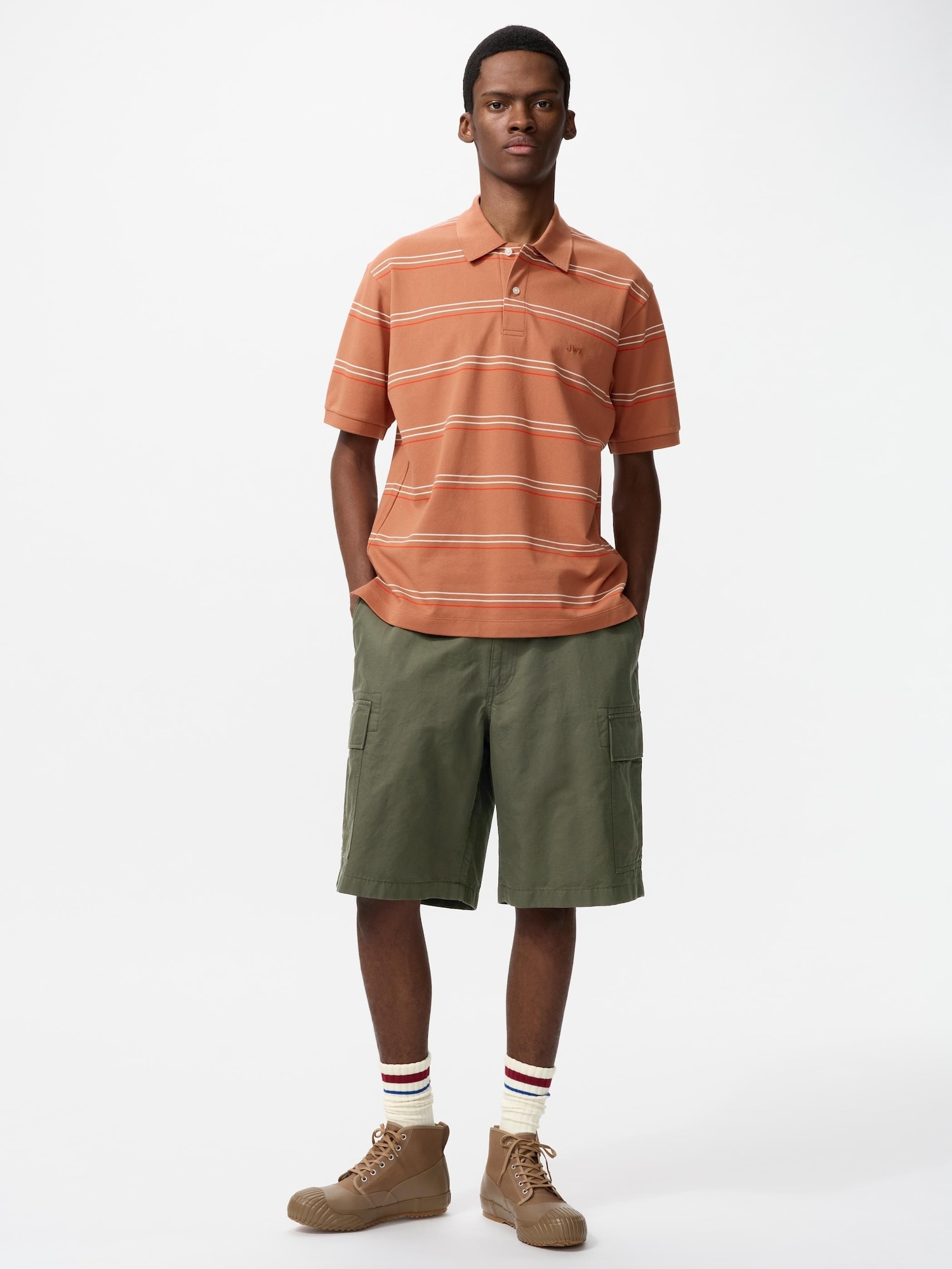 Футболка-поло Uniqlo JW Anderson Dry Kanoko Border Unisex, 26 оранжевый — фото 3