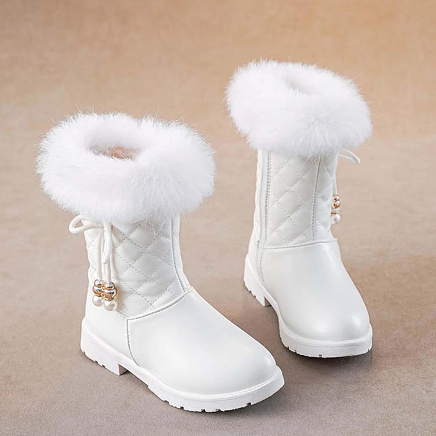 Детские зимние ботинки для девочек с искусственным мехом, White — фото 3