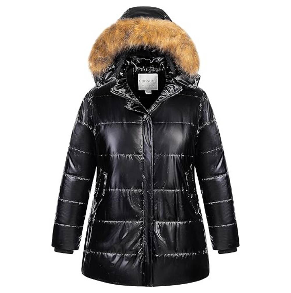 

Пуховик со съемным капюшоном Chrisuno Plus Size, черный блестящий