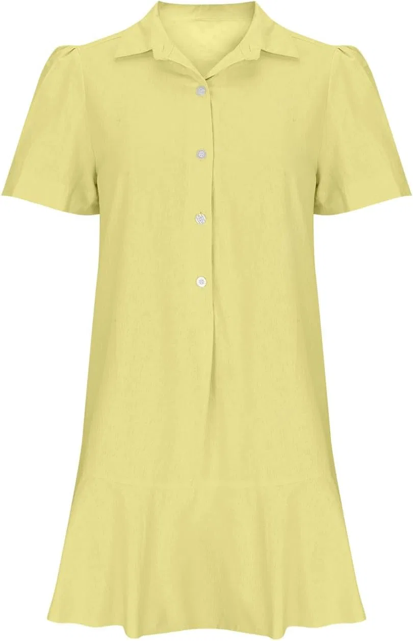 Женское платье-рубашка с воротником и рюшами, Yellow — фото 4