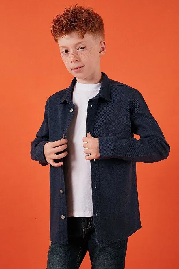 Детская рубашка для мальчиков длинный рукав Lela, Navy Blue
