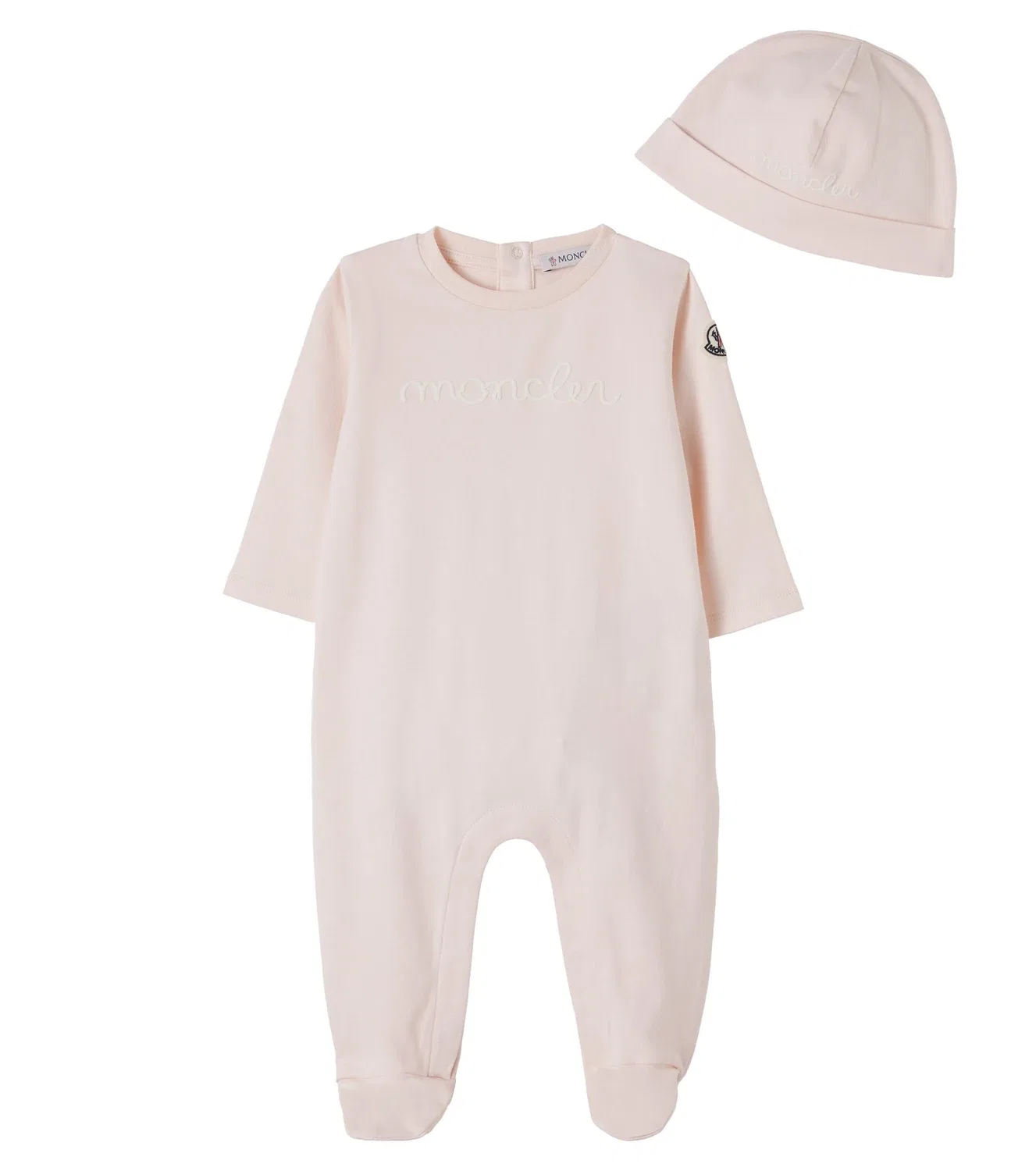Комплект из шапочки и боди с кнопками сзади Moncler Enfant, розовый