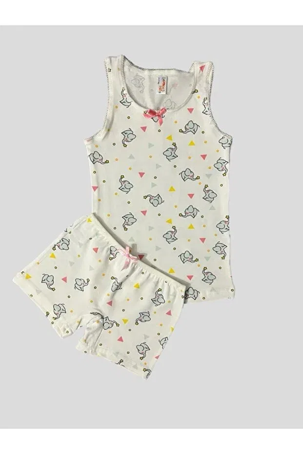 Детский комплект для девочек хлопковый Elephant Patterned Boxer Set Elmas Kids, Ecru
