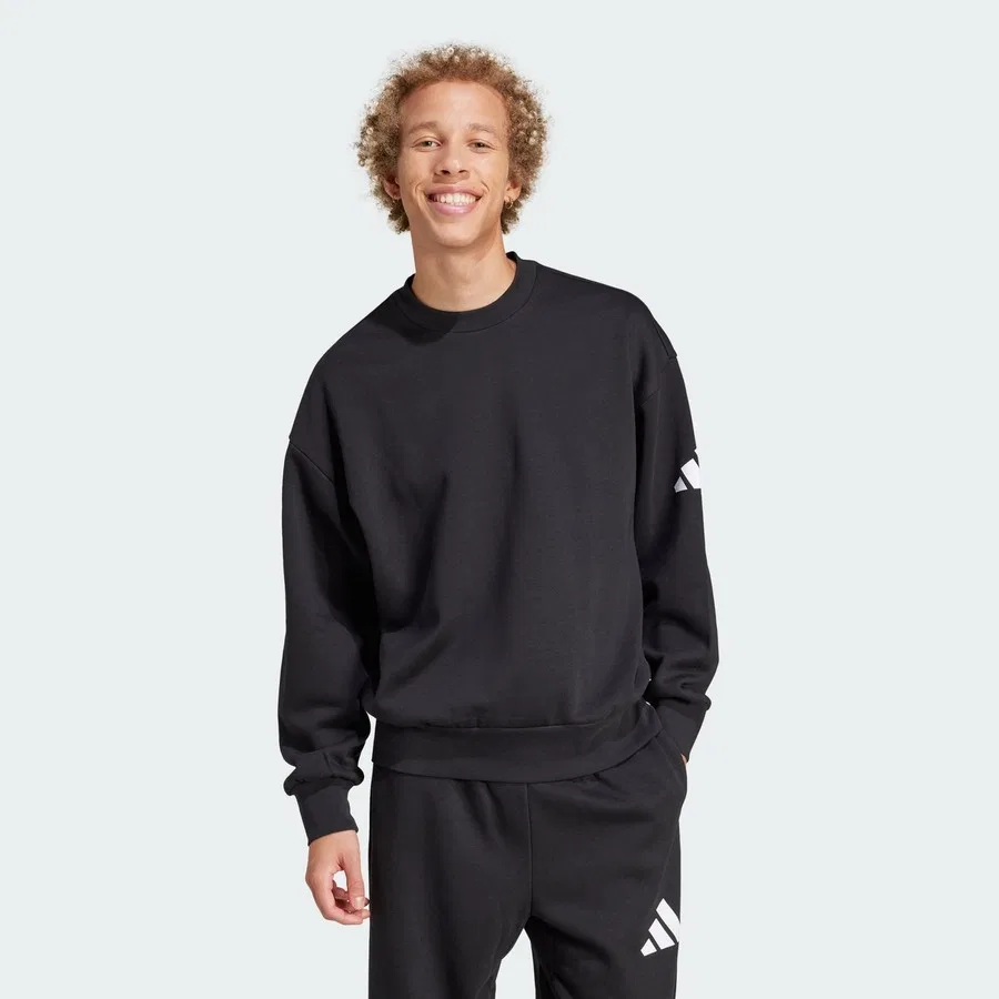 Свитшот с принтом Sportswear Essentials Loose Fit 3 Bar Logo adidas, Черно-белый
