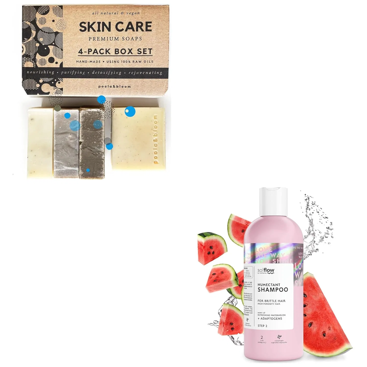 Набор для ухода за кожей и волосами, Poola & Bloom, Peeling Seife и Shampoo