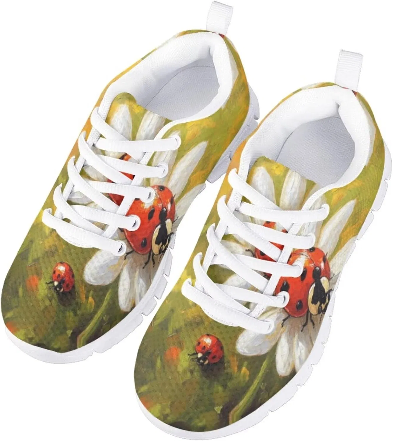 Детские кроссовки с принтом Forchrinse, Red Ladybug Daisy Oil Painting — фото 3