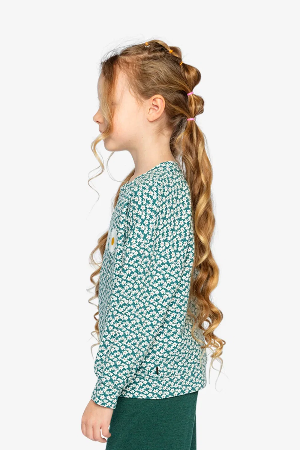 Детская футболка с длинным рукавом с принтом Frosted Strawberry Deux par Deux, Green Floral Print — фото 3