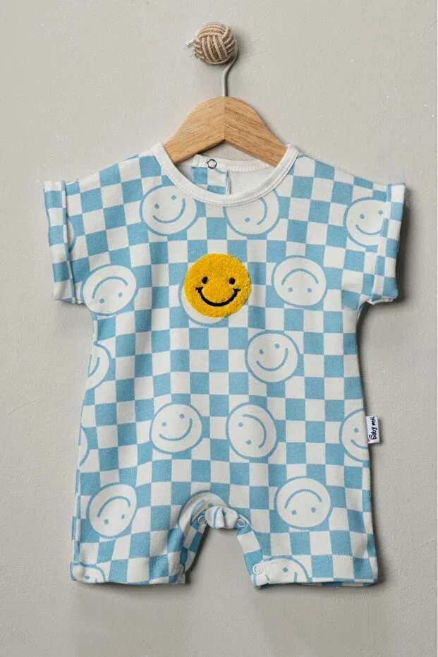 Детский комбинезон для девочек с принтом Smiling Face Detailled Baby Romper Mandalinsbaby, Blue