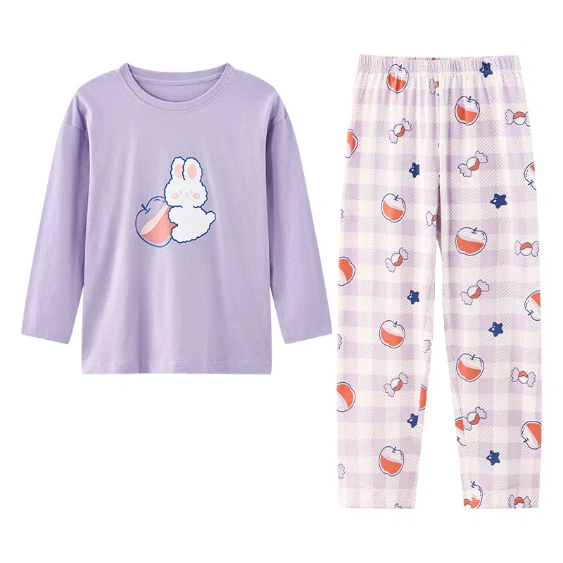 Детский комплект пижам из хлопка с длинным рукавом Red bean, Orchid Purple