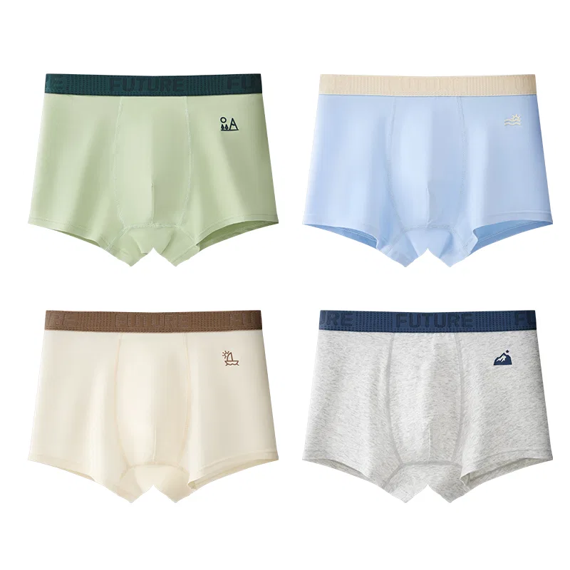 Детские трусы для мальчиков хлопковые набор из 4 штук Red bean, Цвет Blue Green Grey Apricot
