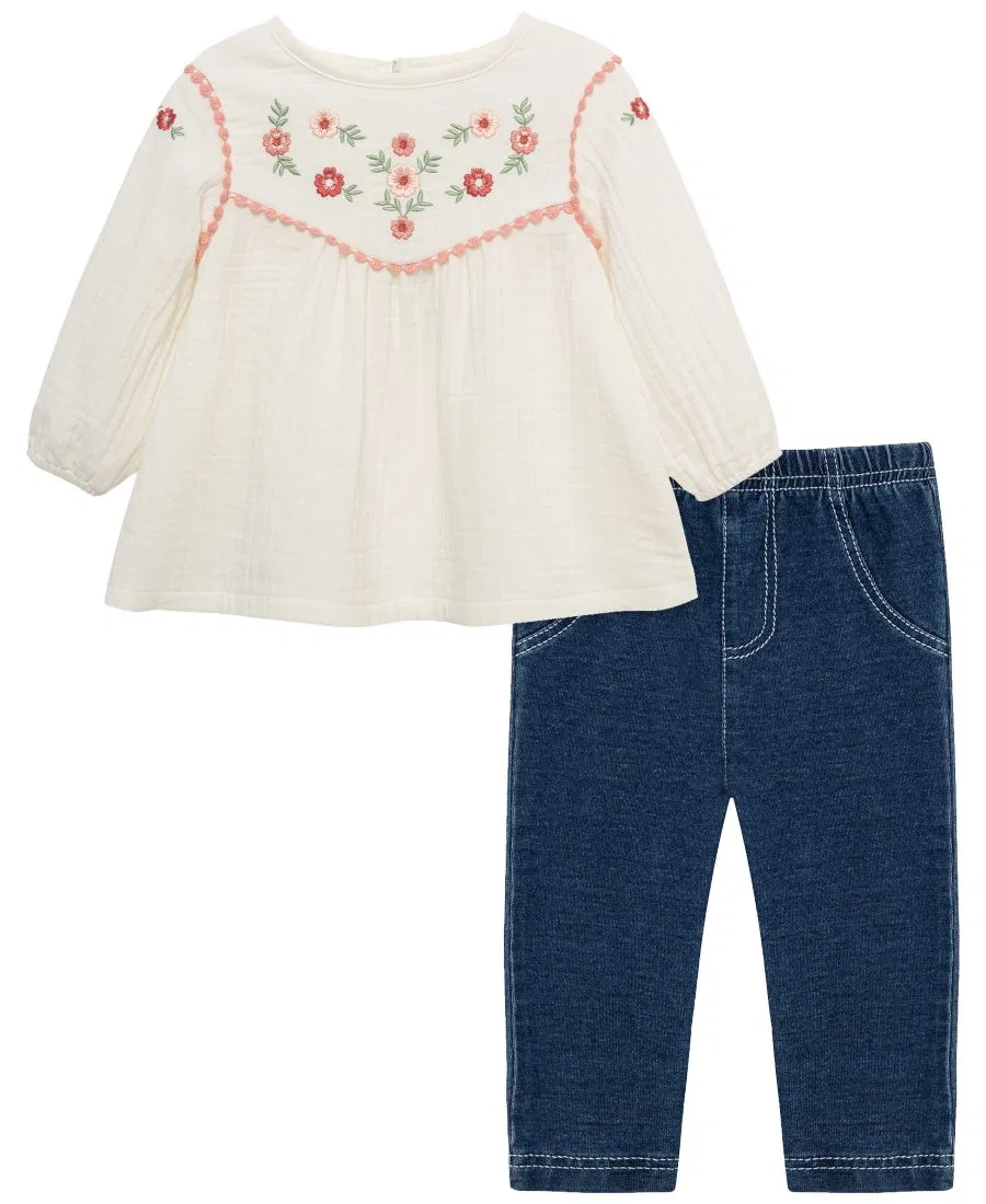 Комплект из туники и брюк с цветочным принтом Little Me, Denim White