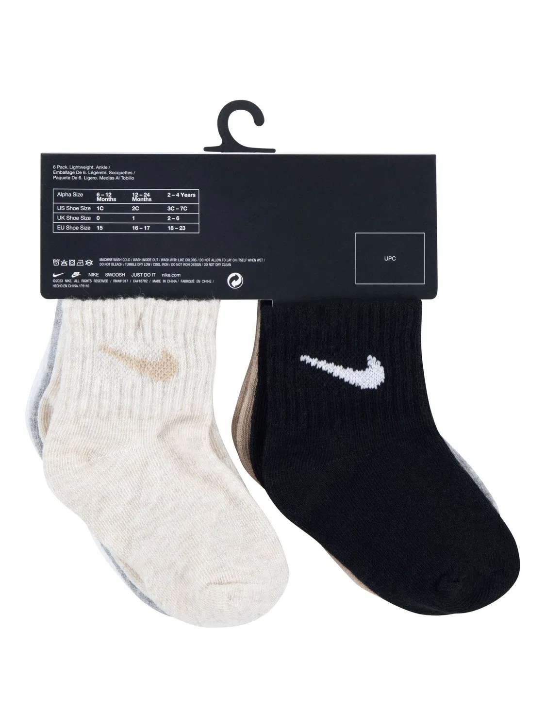Носки Nike Infant Swoosh Ankle Socks 6 Pack, серый/черный — фото 4