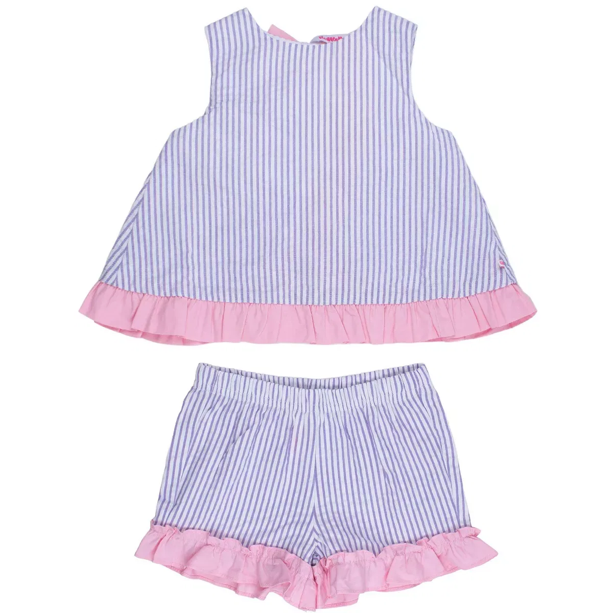 Детский комплект для девочек с воланами Classic Blue Seersucker Ruffle Swing Top and Short Set RuffleButts, Wisteria Purple Signature Seersucker
