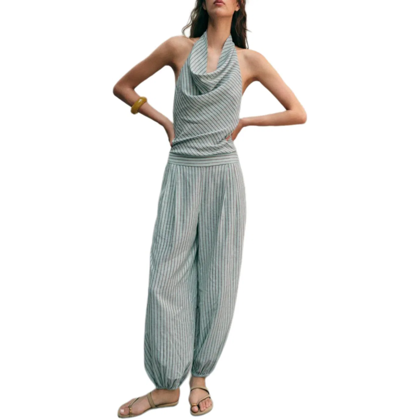 Женский комбинезон с фонариками Brown Blue Lantern Pants ZARA, Brown-Blue — фото 4