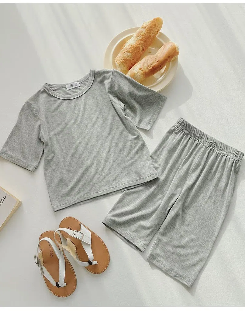 Комплект пижамы с коротким рукавом, модель Solid Color, Loquat, серый