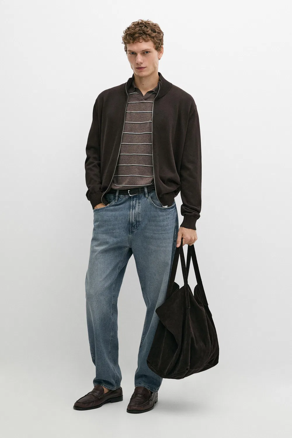Кардиган Massimo Dutti 100% Cotton Knit, коричневый меланж — фото 3