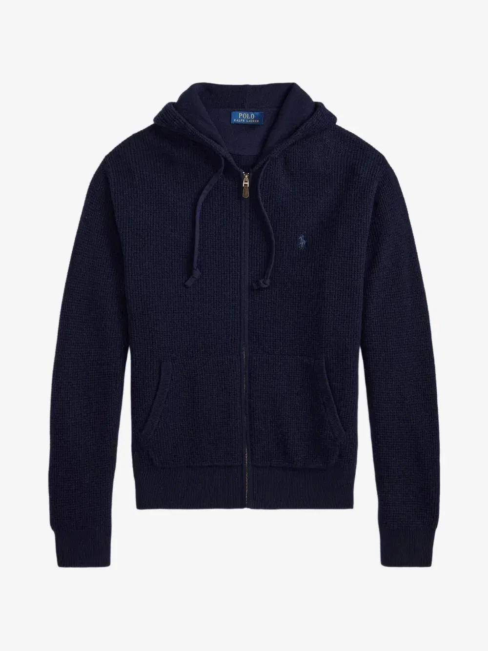 Вязаный вафельной вязкой свитер с капюшоном из шерсти и хлопка Polo Ralph Lauren, синий