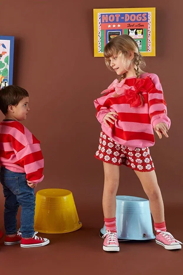 Детские свитшот для девочек с полоской Pitaya sweatshirt Zoi Zebra, Red-Pink