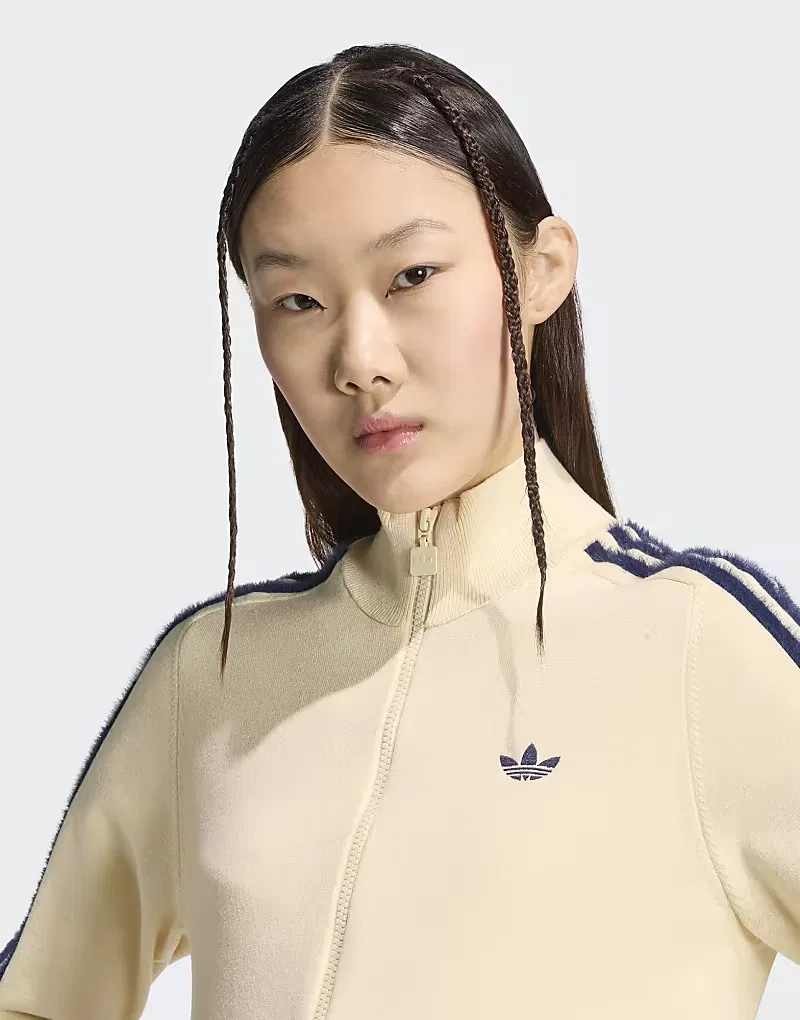 Вязаная спортивная куртка Adidas Originals Firebird в теплом ванильном/ночном индиго цвете — фото 4