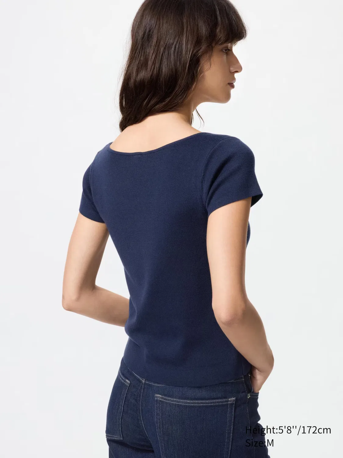 Кардиган Uniqlo, с круглым вырезом и коротким рукавом, темно-синий — фото 3