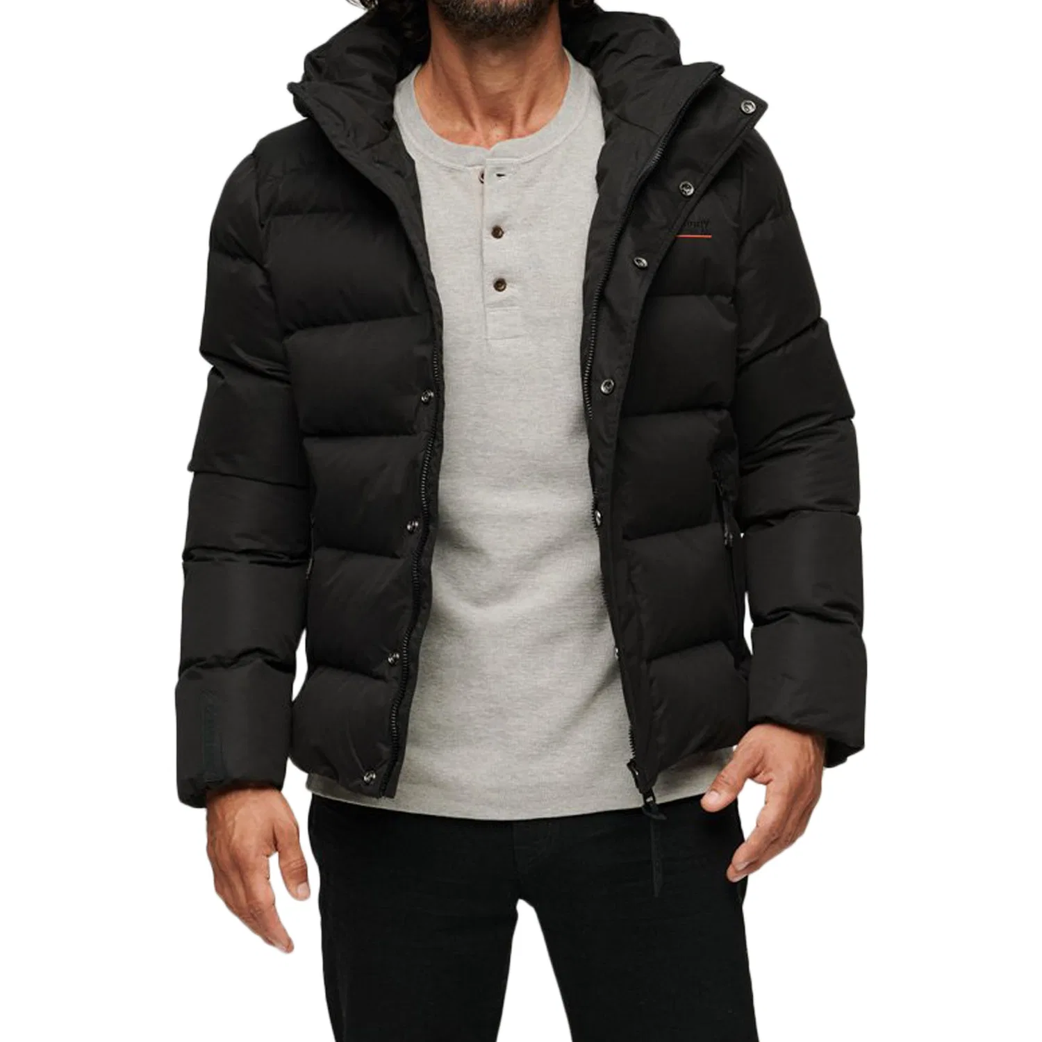Мужская спортивная куртка с капюшоном из микрофибры Superdry, Черная — фото 2
