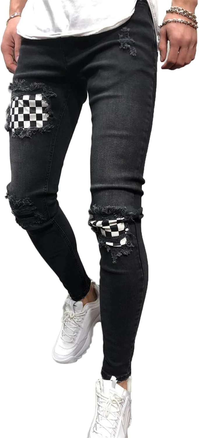 

Женские джинсы Andongnywell с леопардовым принтом и потертостями