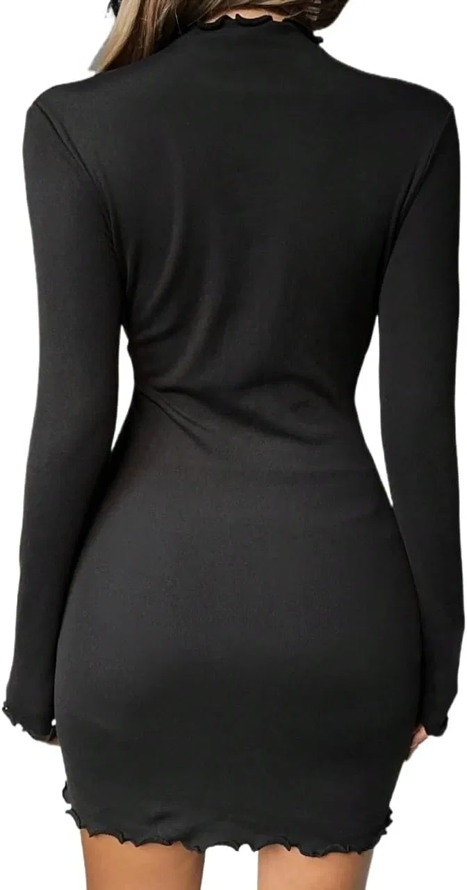 Женское облегающее мини-платье с высоким воротом Casual, Black