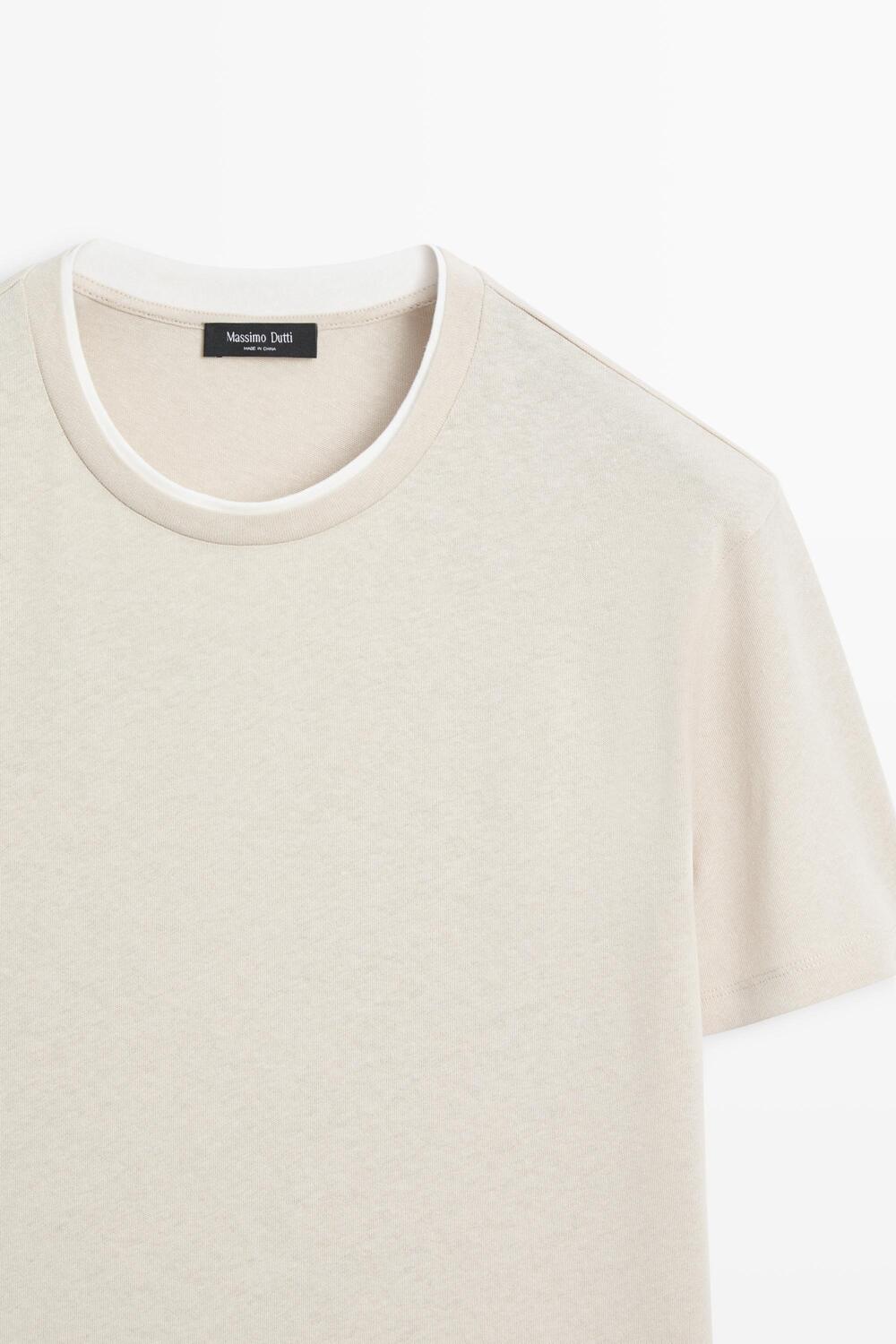 Футболка Massimo Dutti Linen And Cotton Double-collar, коричневый — фото 4