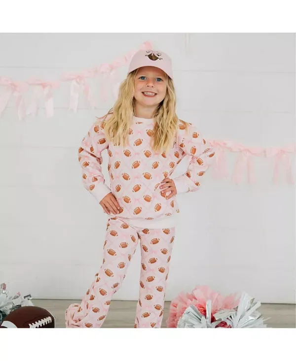 Детские брюки для девочек футерованные с принтом Football Trellis Sweet Wink, Ballet Pink — фото 2