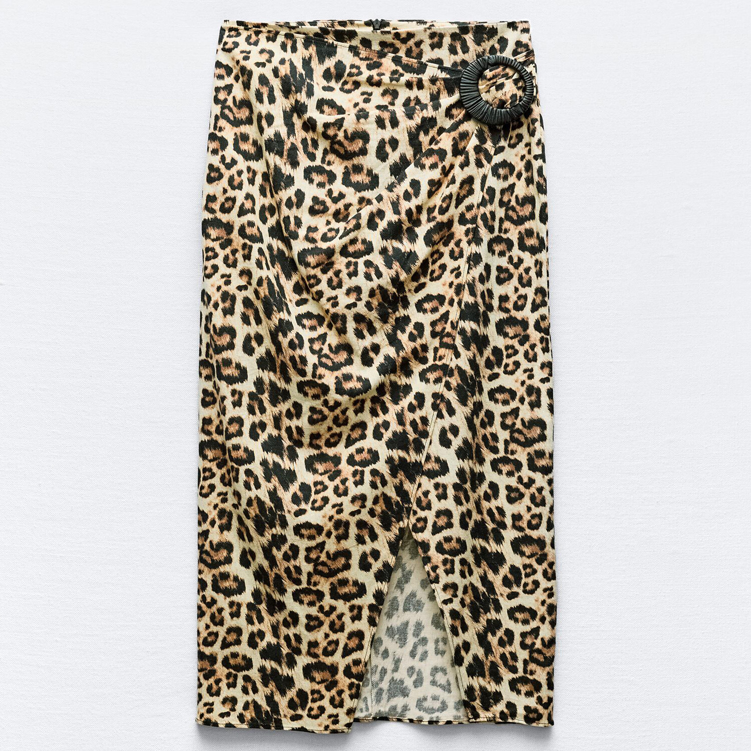 

Юбка Zara Linen Blend Animal Print Midi, коричневый