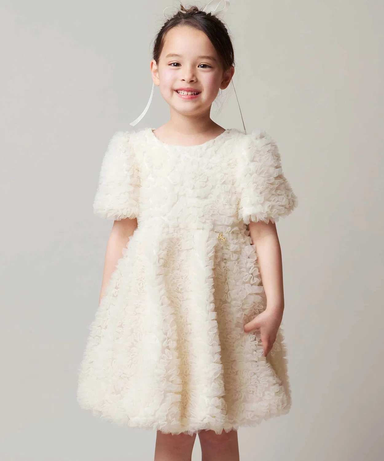 Детское платье для девочек с фриллами, модель Tartine et Chocolat, Off White