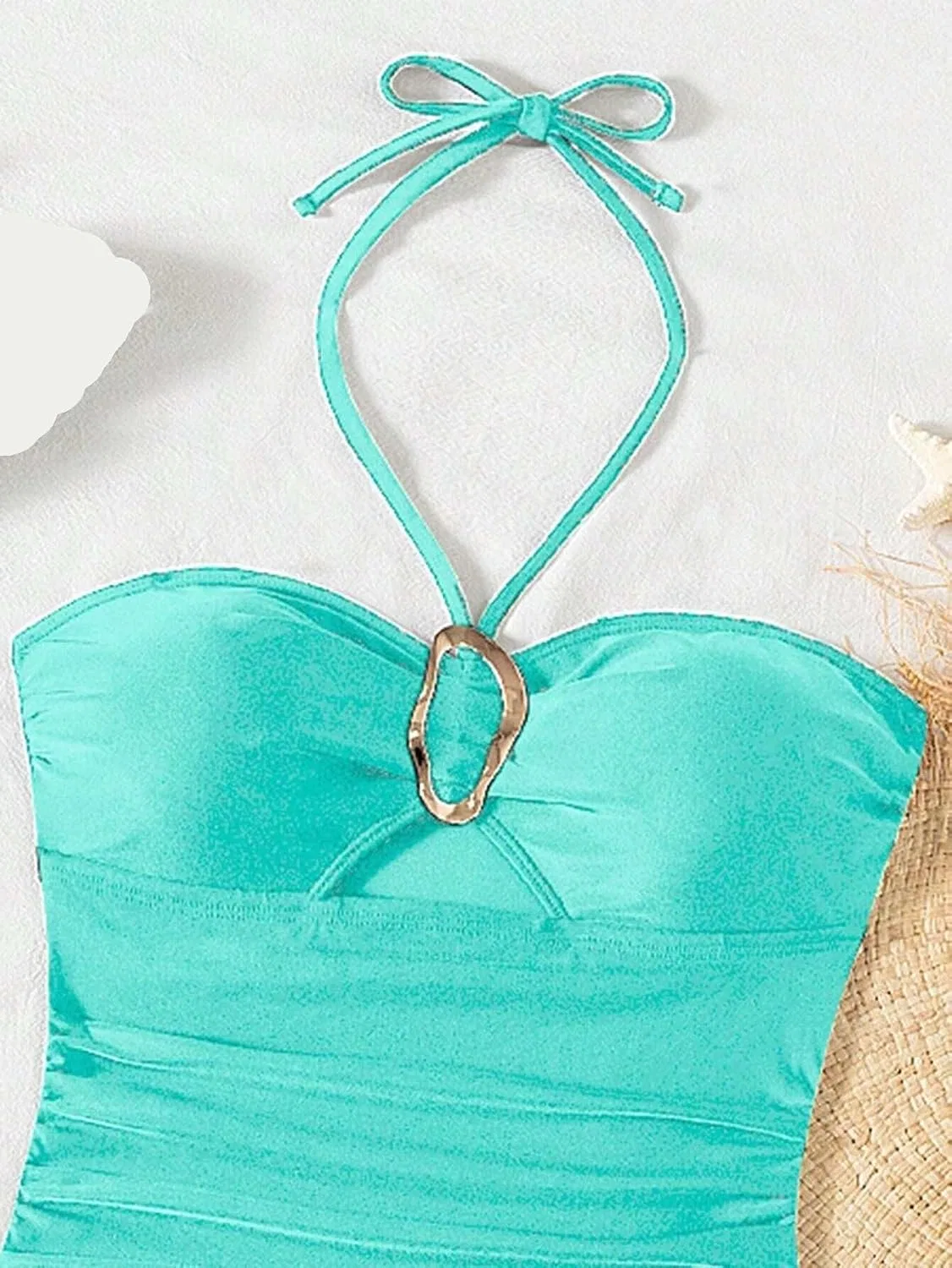 Женский цельный купальник с открытой спиной и завязками на шее Mint Green — фото 4