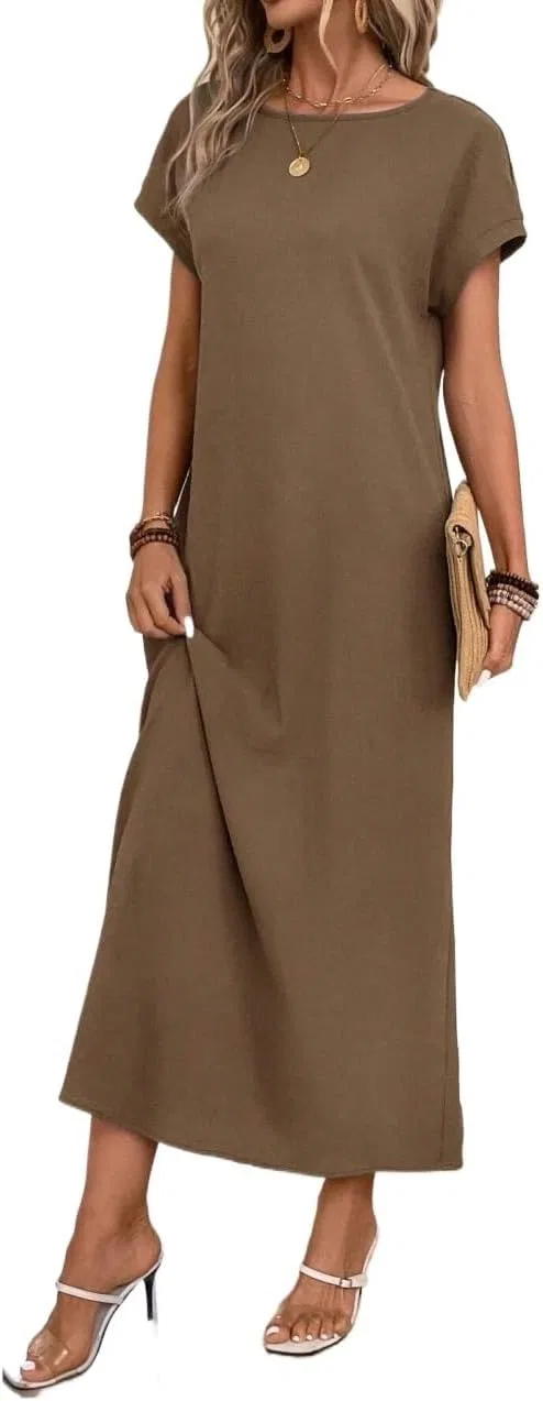 Женская свободная туника с карманом, Brown