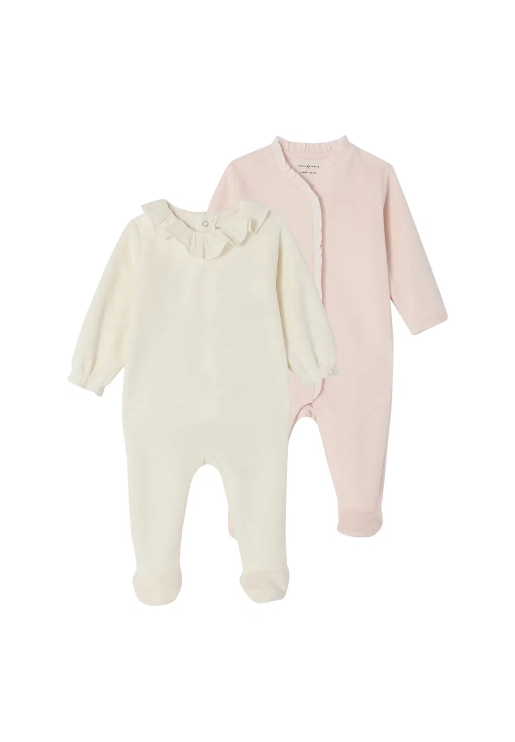 2Er-Pack baby schlafanzüge aus samt унисекс - костюм для сна Envie De Fraise, Wollweiß