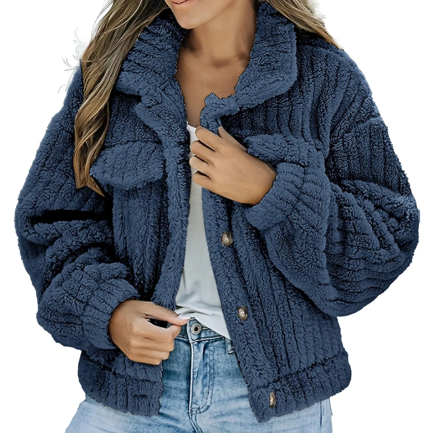 Женское зимнее пальто с длинным рукавом Wool Jacket, Blu