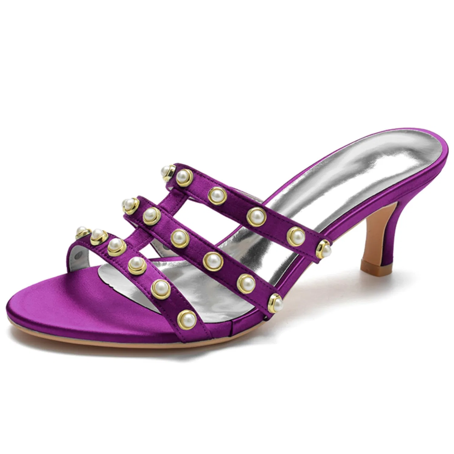 Детские туфли на каблуке с открытым носом Women's Slip on Dress Shoes Kitten Heels Party Sandals Open Toe Wedding Dance Shoes Round Toe Pumps with Pearl Slingback Bridal Shoes, Purple Viola