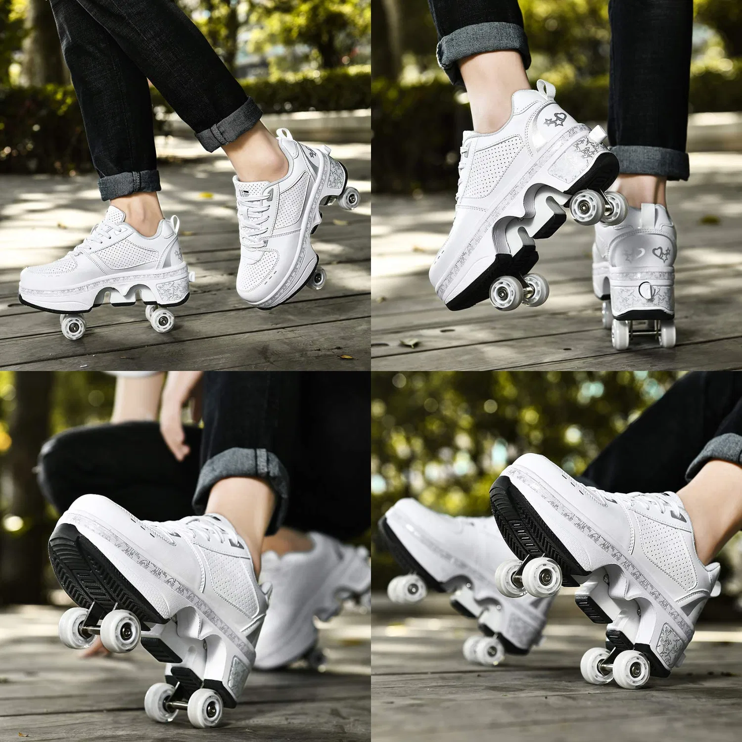 Детские кроссовки-ролики с колесами для скейта, Deformation Roller Shoes JTKDL, Silver — фото 3