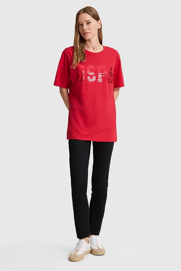Женская футболка хлопковая с круглым вырезом U.S. Polo Assn., Basic Red — фото 4