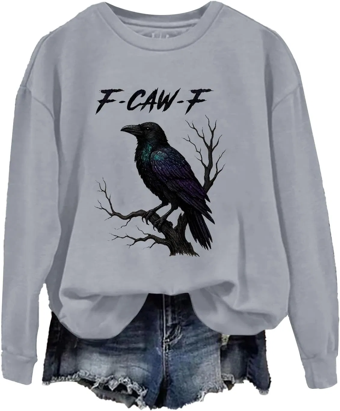 Женский свитшот с принтом, модель Caw F Crow, серый