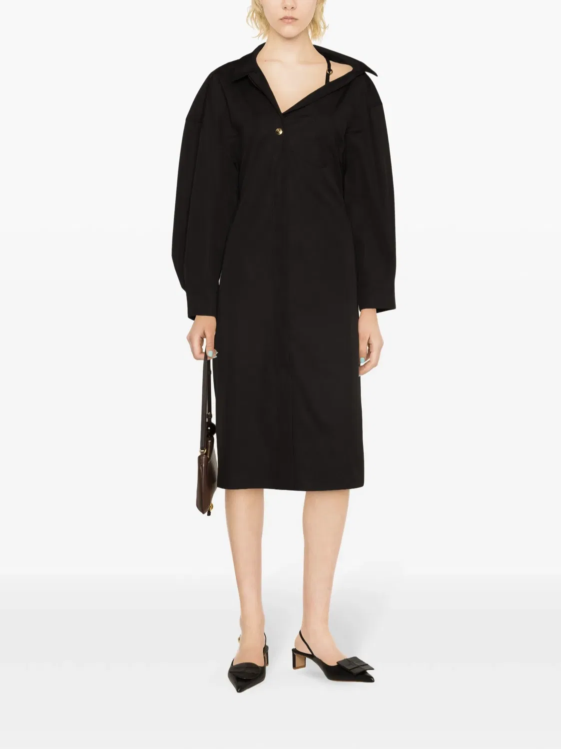 Платье рубашка с асимметричным воротником Jacquemus, черный — фото 4
