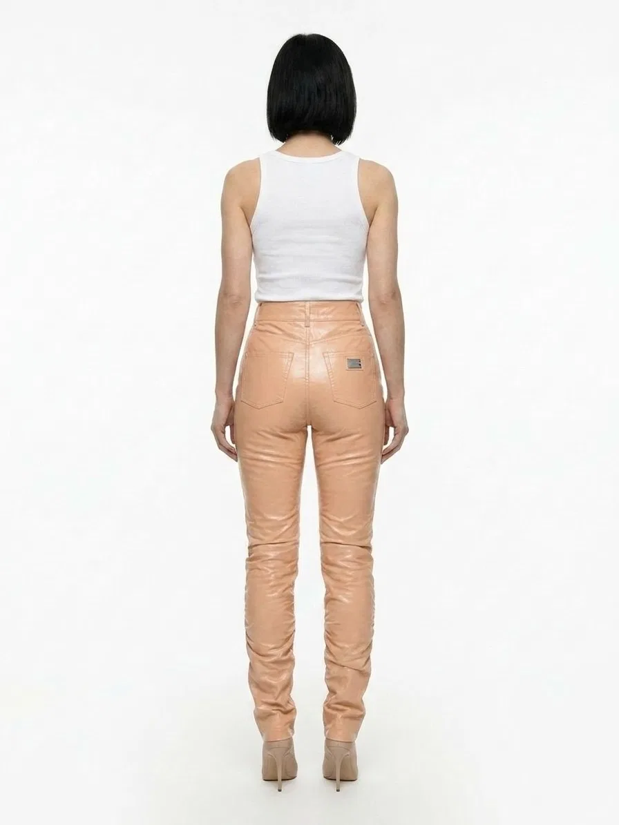 Женские брюки из кожи с эффектом металлик Dolce & Gabbana, Beige — фото 2