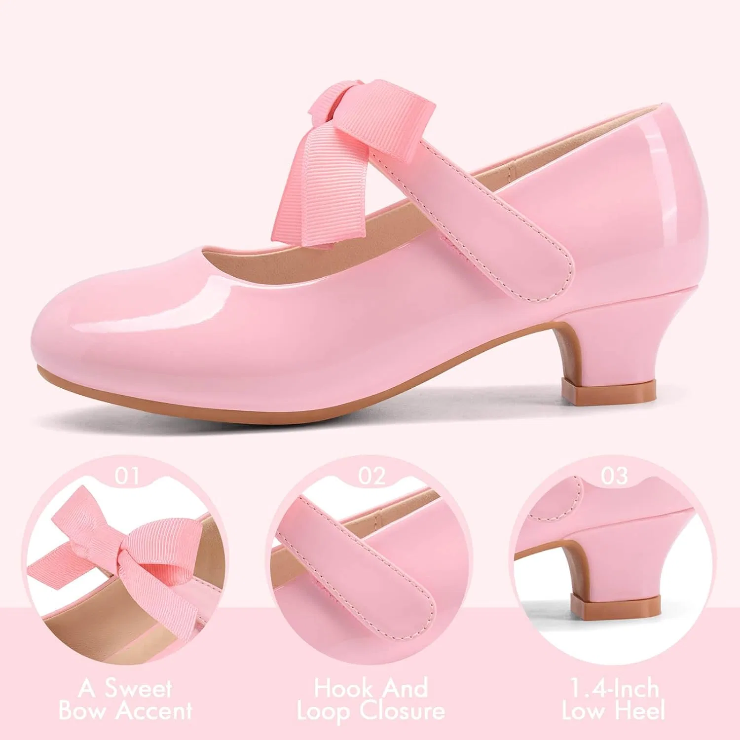 Детские туфли для девочек с бантом Mary Jane Coutgo, Pink — фото 4
