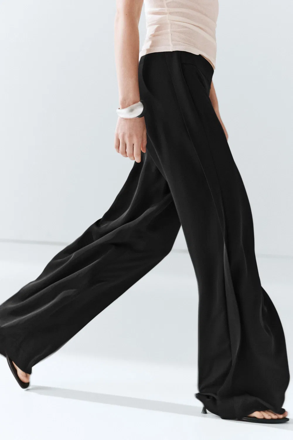 Брюки Massimo Dutti, прямые струящиеся брюки, черный — фото 3