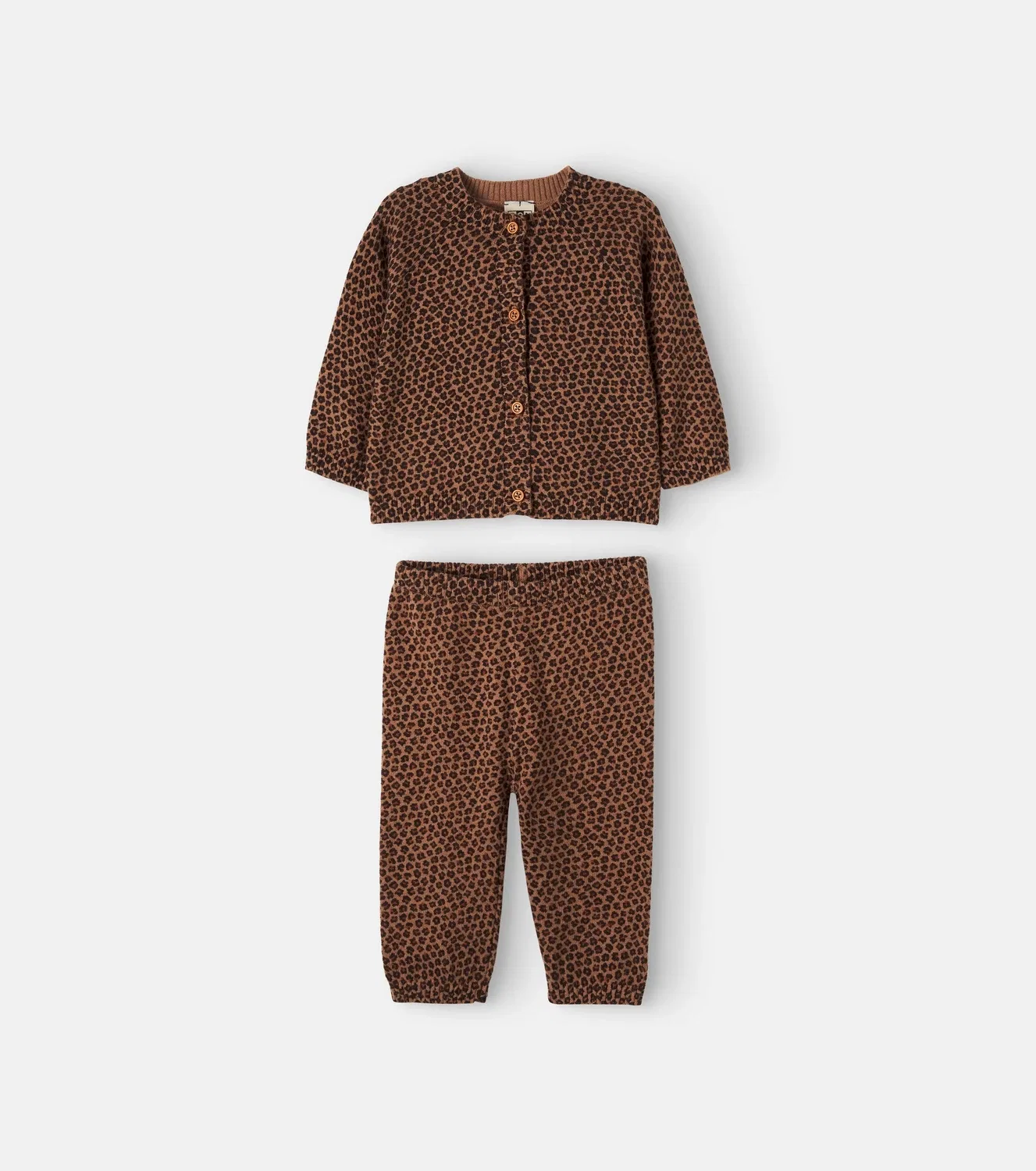 Комплект из кардигана и брюк с принтом Leopard Baby Toudou Bonton, коричневый — фото 4