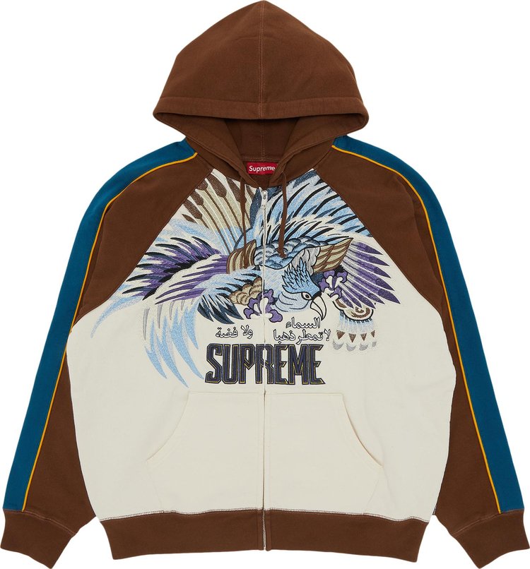 Толстовка Supreme Falcon Raglan Zip Up Hooded Sweatshirt 'Natural', кремовый - фото