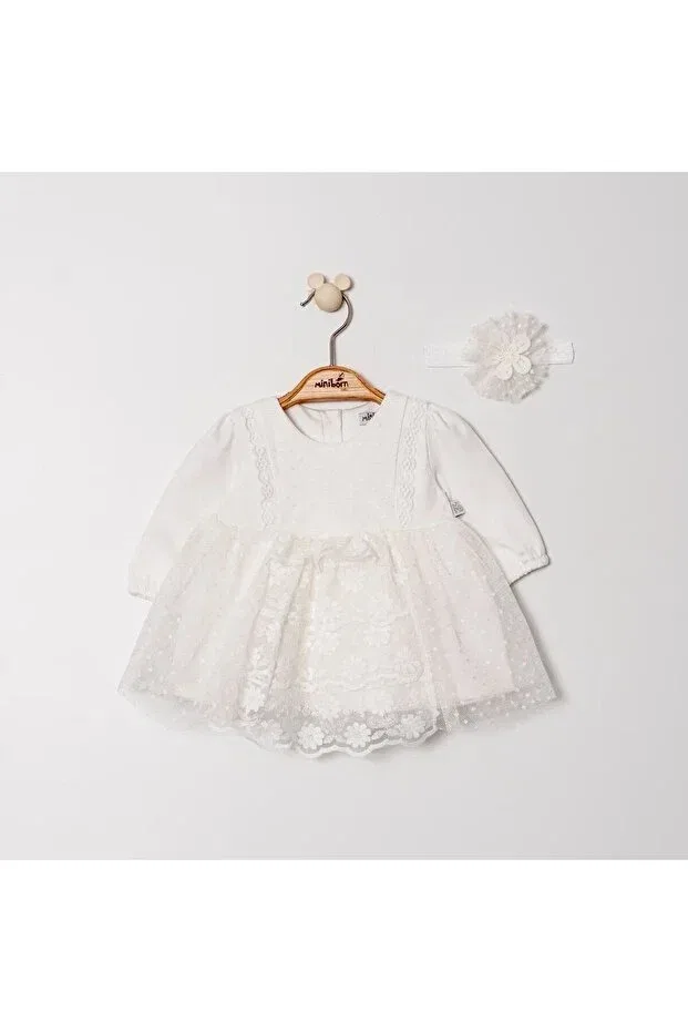 Детское платье для девочек с длинным рукавом Miniborn, White — фото 4