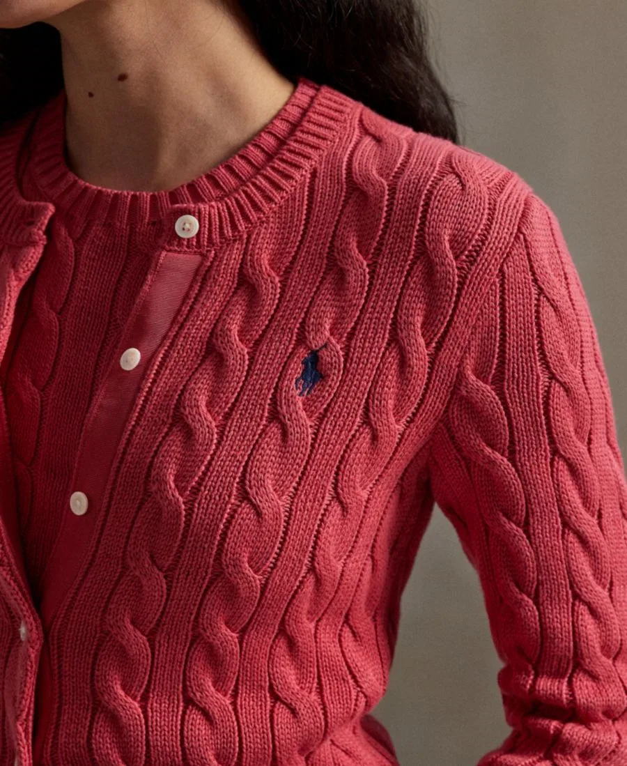 Кардиган с круглым вырезом из хлопка с косами Polo Ralph Lauren, Nantucket Red — фото 3