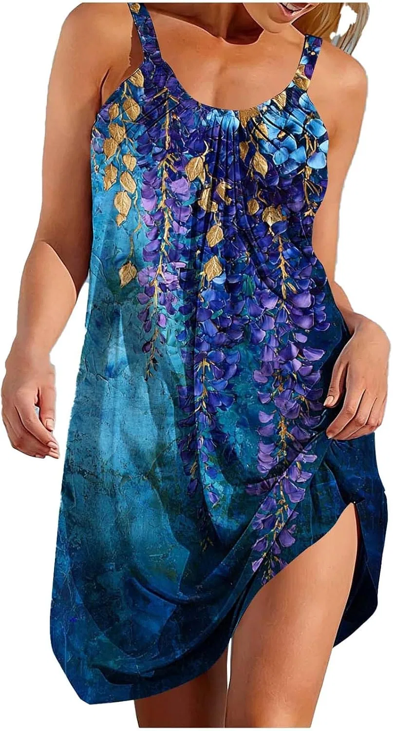 Женское летнее мини-платье с принтом богемный Cami Dress, Blue
